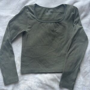 Eye Candy Olive Ribbed Long Sleeve Top